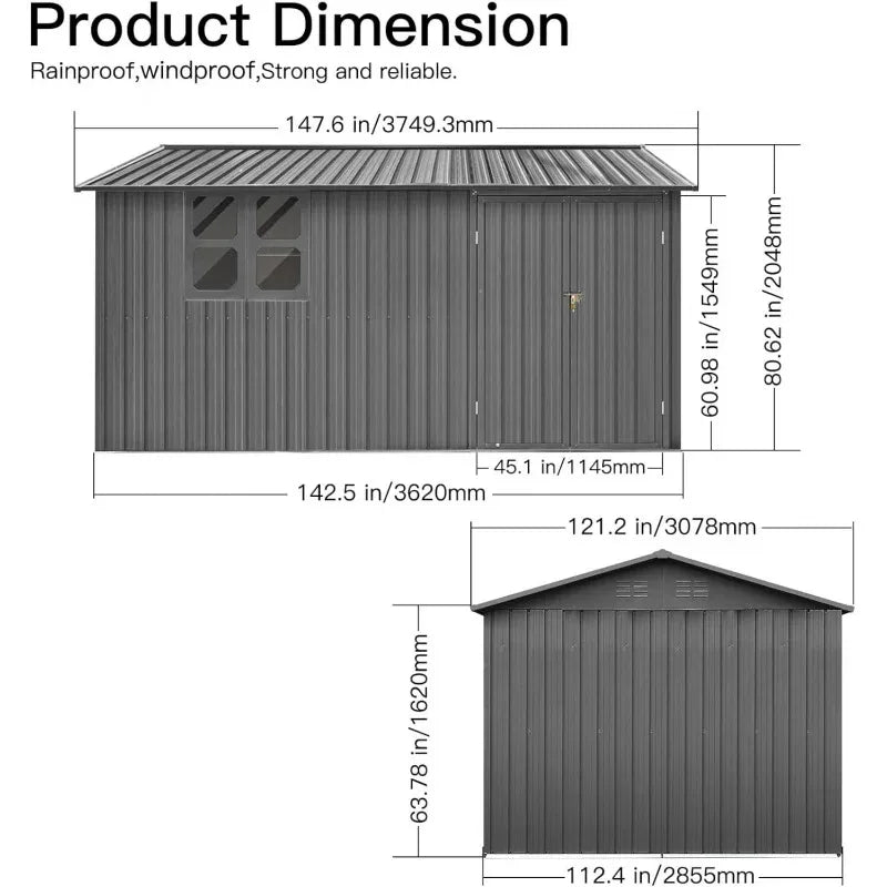 QWUCGO Extra Large 10ftx12ft,Outdoor Sheds Window,Tiny House,Metal Storage Shed with Design of Lockable Doors,U