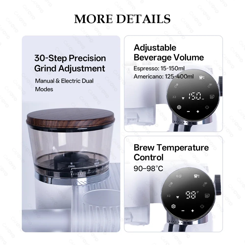 CAFOVO CG01 15 Bar 58mm Semi-Automatic Espresso Machine with Grinder With 30-Step Grinder Cold Brew Coffee Maker for Home Cafe