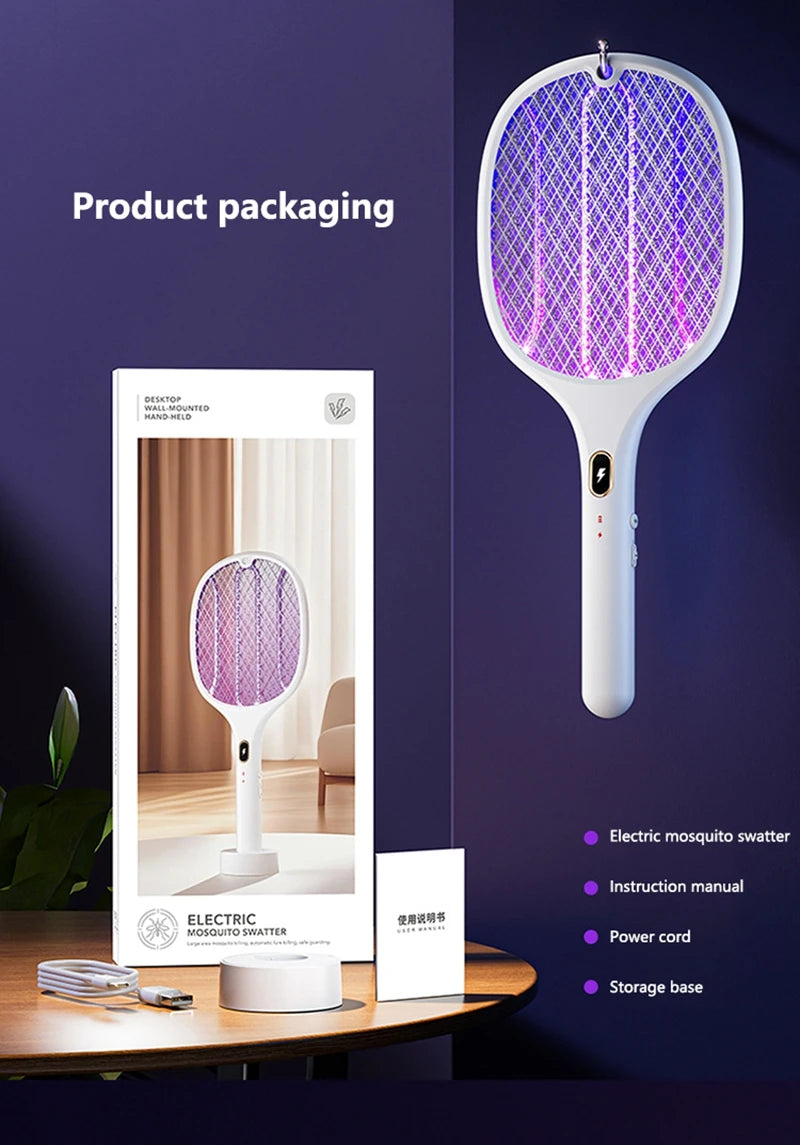 Multi Functional Bug Zapper Racket Usb Rechargeable Mosquito Killer Safe 3 In 1 Electric Mosquito Swatter Pest Control Supplies