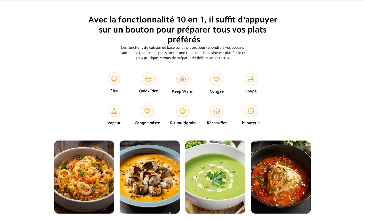 [Official] Xiaomi Multifunctional Rice Cooker 4L ultra-fast cooking Rice in 30 minutes, high heating power of 860 W, 10 menus functions, 24-hour programming