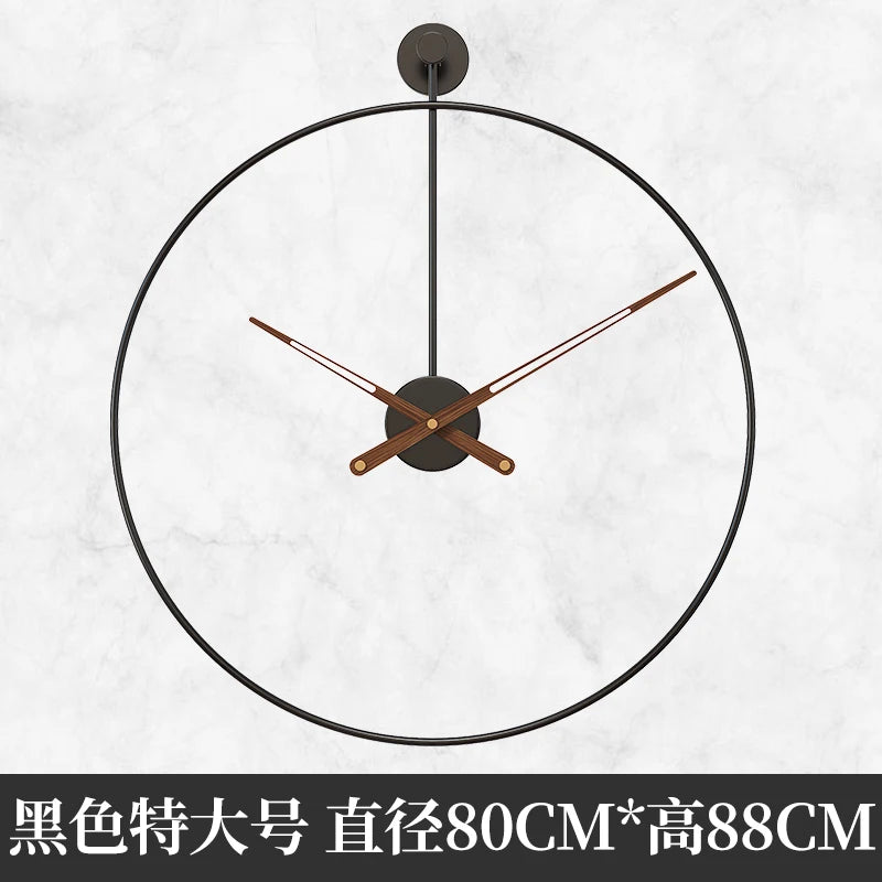 Spanish Minimalist Metal Wall Clock No Drill Installation Modern Industrial Style Large Silent Quartz Clock for Living Room