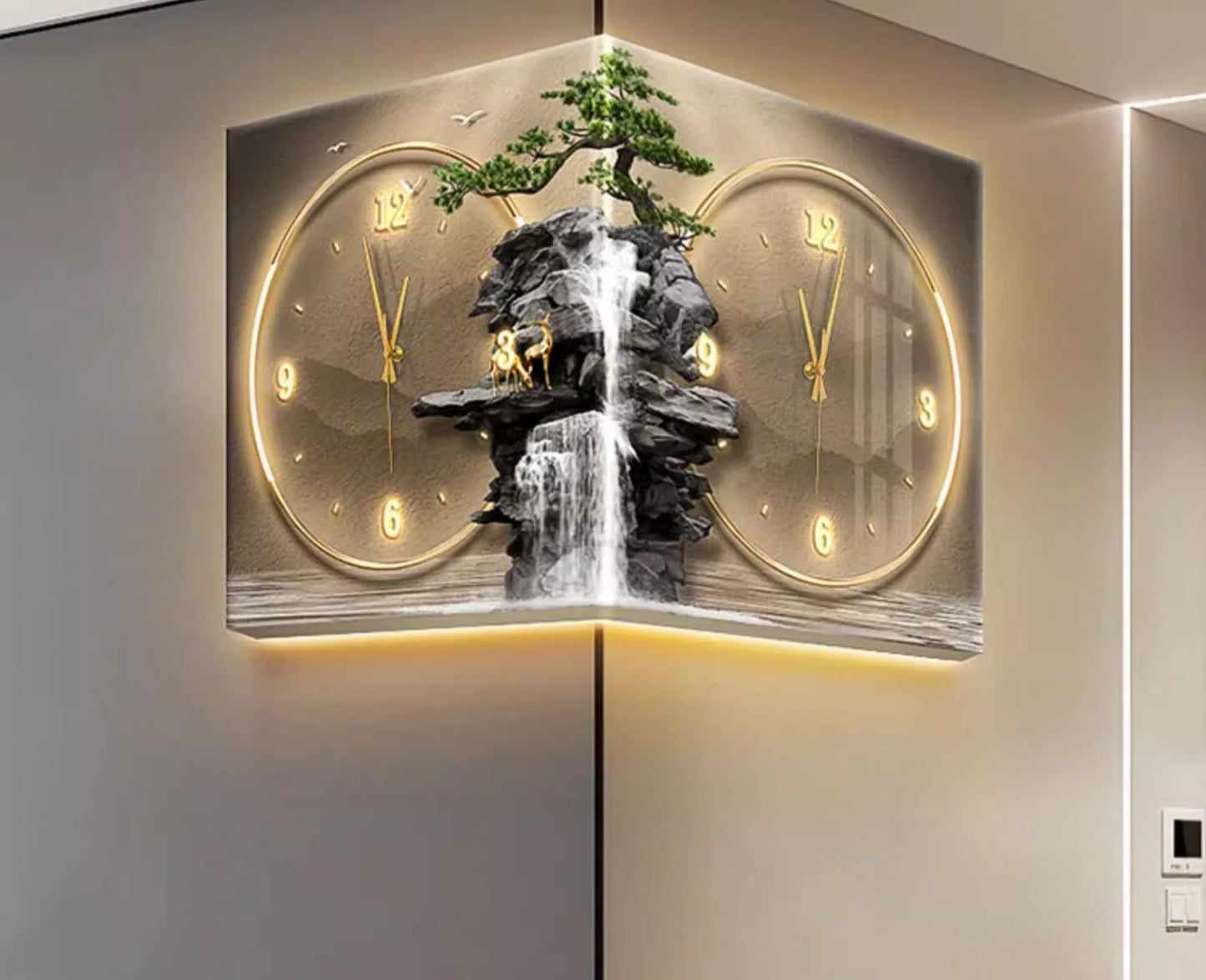 Modern Double Sided Corner Wall Clock Living Room Decoration LED Clock Mural Lamp Restaurant Background Wall Digital Wall Watch