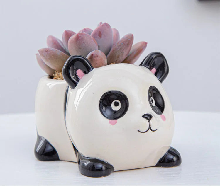 Creative Ceramic Cartoon Vase Cute Animal Panda Cactus Plant Potted Home Gardening Ornaments Ceramic Vase Gift Home Decoration