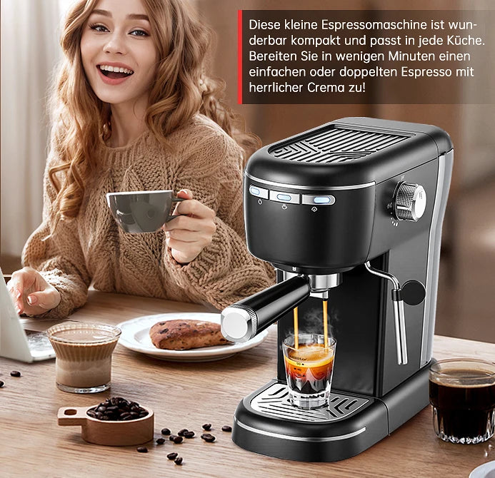 15 Bar 1.2L Removable Tank, Compact Cappuccino/Latte Maker, Stainless Steel, 1100W, Black Espresso Coffee Maker Machine