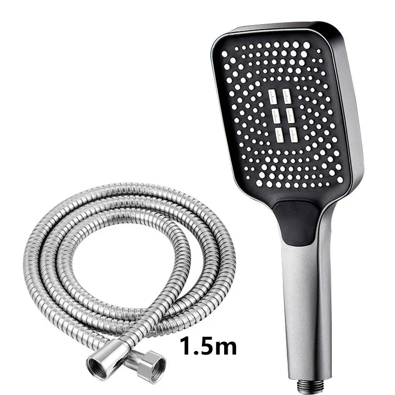Square Button Adjustable Shower Head Silver Booster Shower Head Thickened Water Outlet Shower Head Set