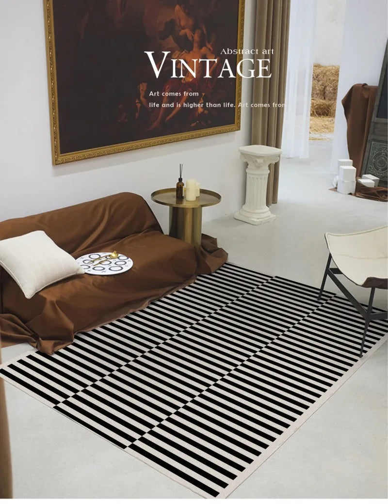 French Retro Rugs for Bedroom Checkerboard Living Room Decoration Carpet Ins Wind Plaid Bedside Floor Mat Large Area Plush Rug