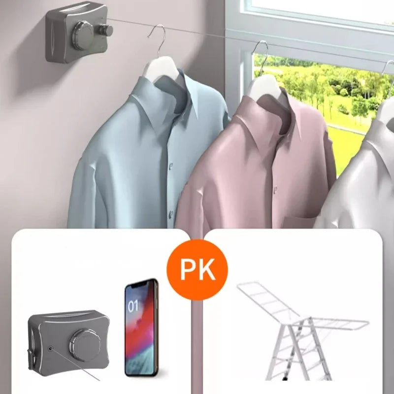 Retractable Clothes Line Dryer Home Laundry Hanger Punch-free 20kg Load-bearing Telescopic Steel Wire Clothesline Wire Rope Rack