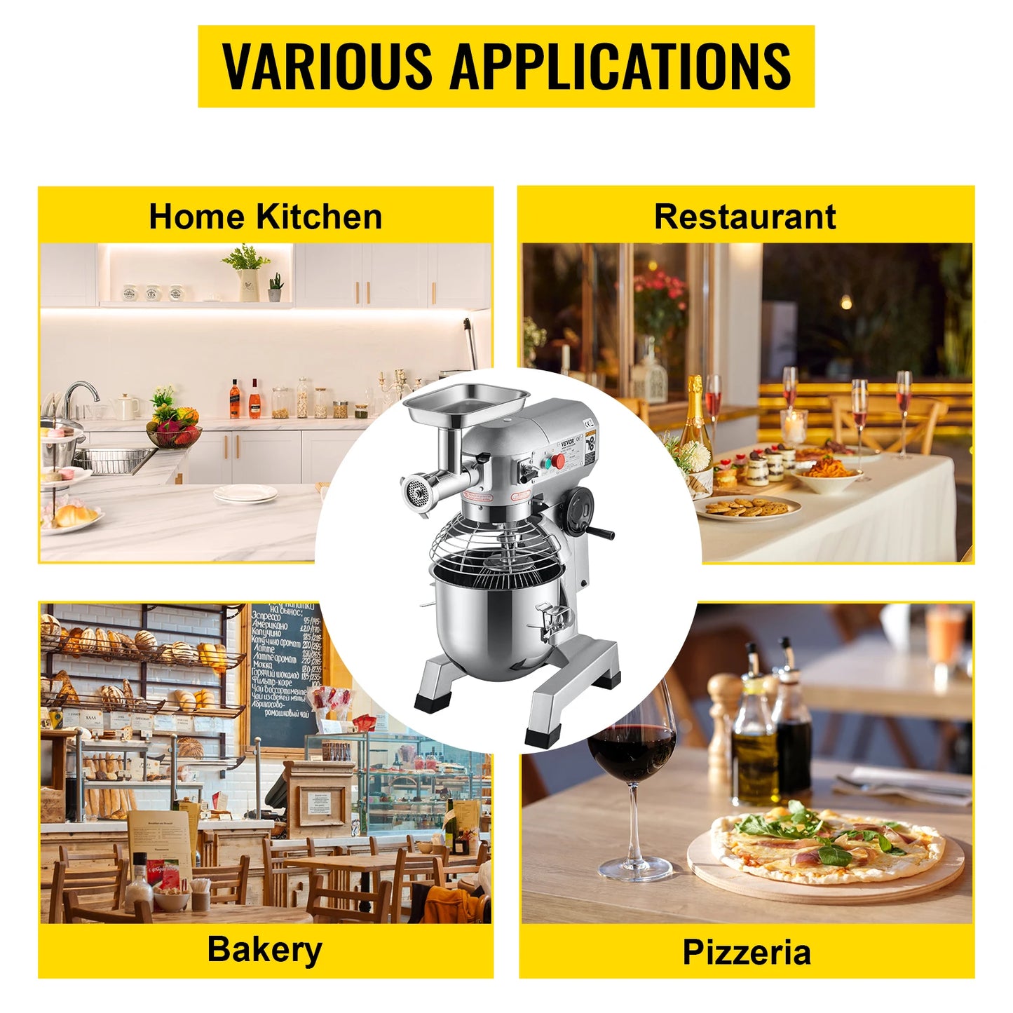 SucceBuy 20Qt Commercial Electric Stand Food Mixer 1100W Professional Kitchen Dough Mixer Bread Pastry Kneading Whipping Machine