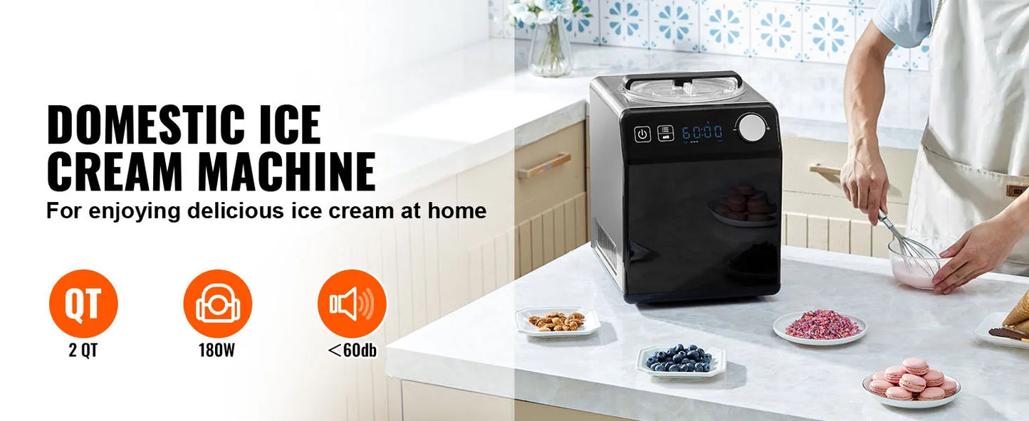 SucceBuy Upright Automatic Ice Cream Maker with Built-in Compressor 2 Quart No Pre-freezing Fruit Yogurt Machine 4 Modes