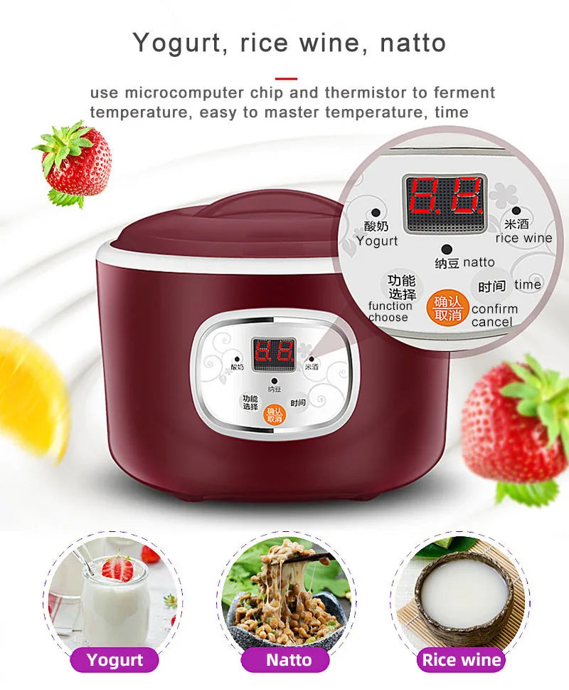 1.0L Yogurt Maker Mini Automatic Yogurt Machine Household DIY Yogurt Tools Kitchen Rice Wine Natto Machine Stainless Steel Liner
