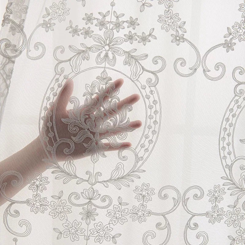 European Embroidery Lace White Sheer Curtain For Living Room Bedroom, Dust-Proof Partition Tulle Curtain,Home Window Curtains