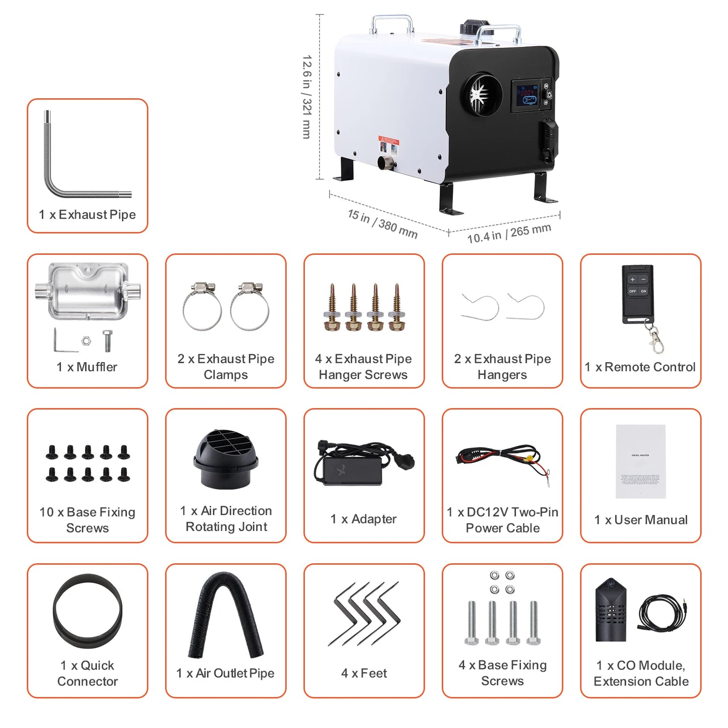 VEVOR 2/8KW Diesel Heater, 12V/24V All in One Diesel Air Heater with Bluetooth Display Screen&CO Alarm Fit for Vehicles&Outdoors