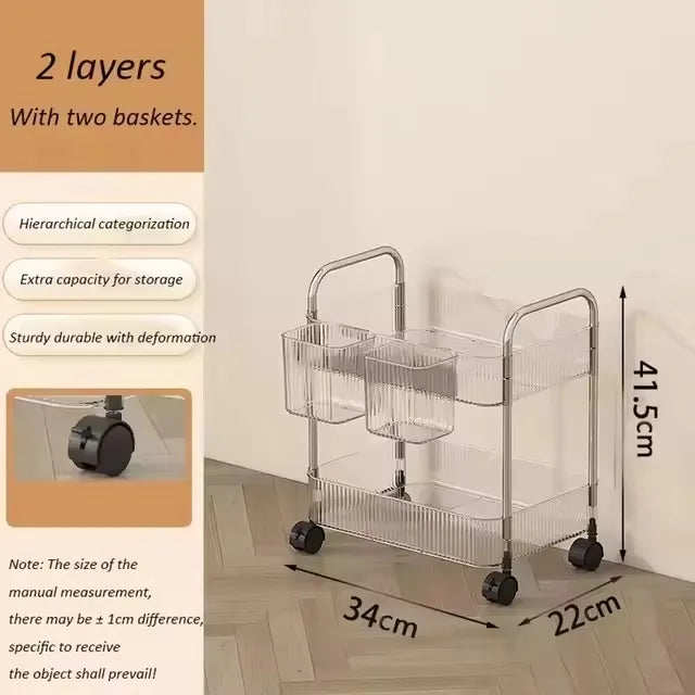 2/3/4 Tiers Mobile Shelf with Wheel Multi-Layers Storage Rack Home Trolley for Snacks Cosmetic Sundries Organizer Rolling Cart