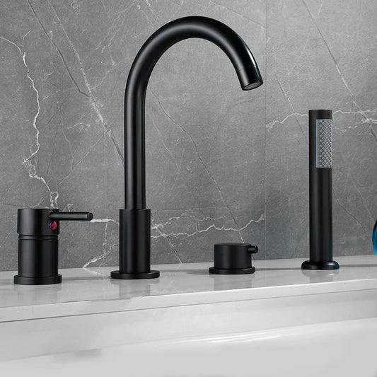4-Piece Bathroom Faucet Set – Deck-Mounted Includes basin and bathtub mixer taps with handheld shower. Hot and cold water mixer for versatile bathroom use.