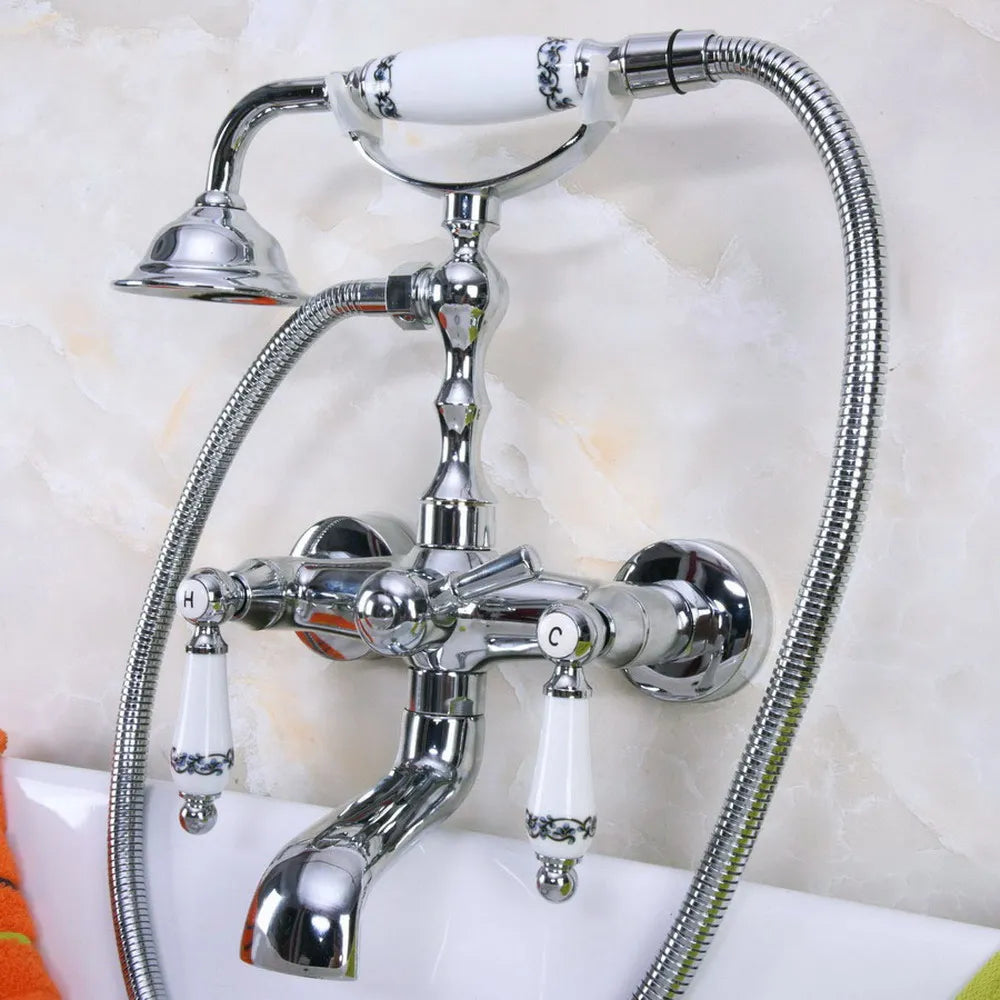 Polished Chrome Bathroom Tub Faucet Telephone Style Bathroom Bathtub Wall Mounted With Handshower Swive Tub Spout Nna204