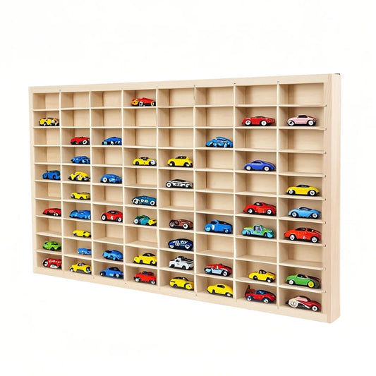 80 Grid Toy Cabinet Display Shelf Solid Wood Wall Mounted Car Model Storage Box Without Cover For Home Decoration Living Room