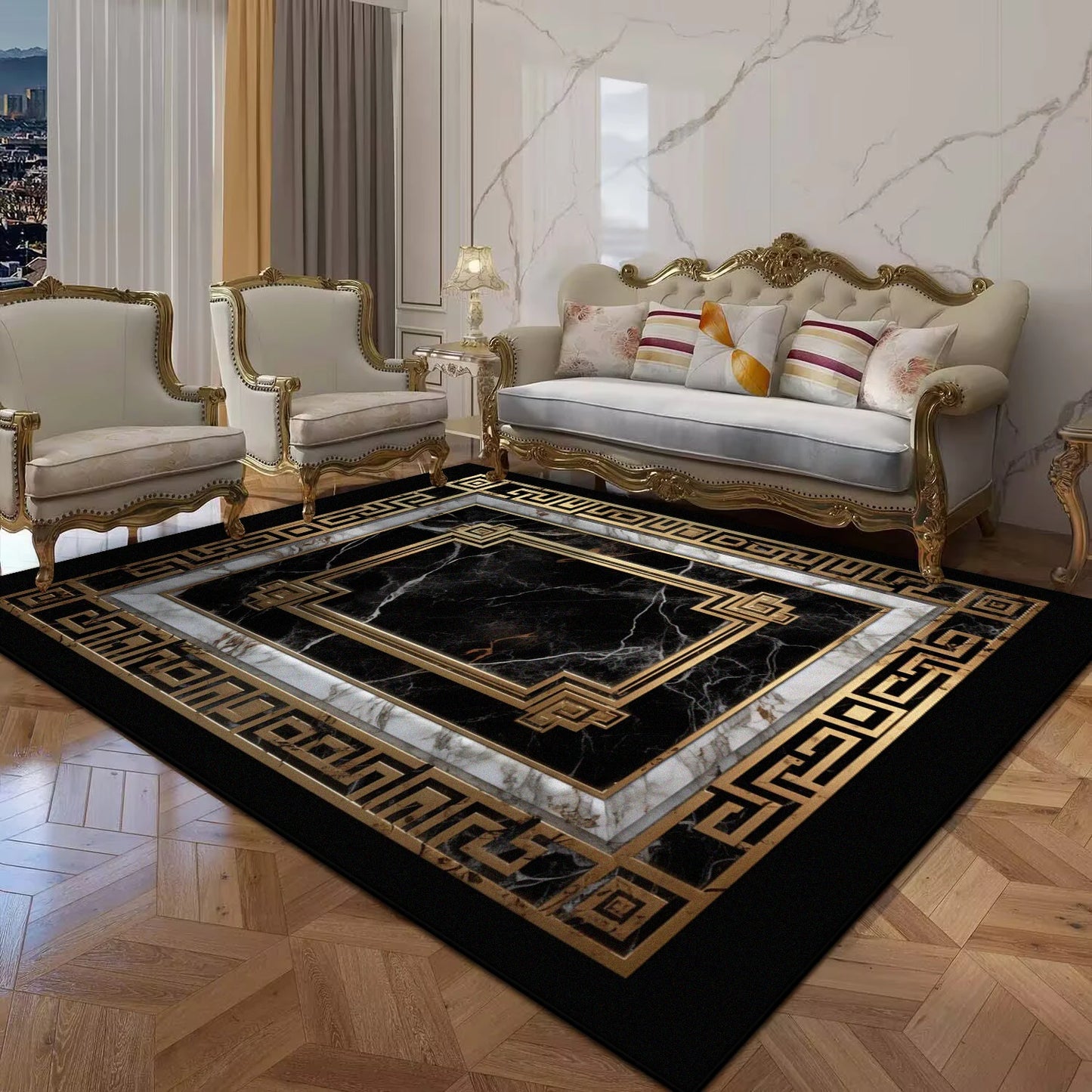 Black Gold Marble Luxury Carpet for Living Room Decorations Sofa Table Large Area Rugs Balcony Long Floor Mat Anti-slip Doormat