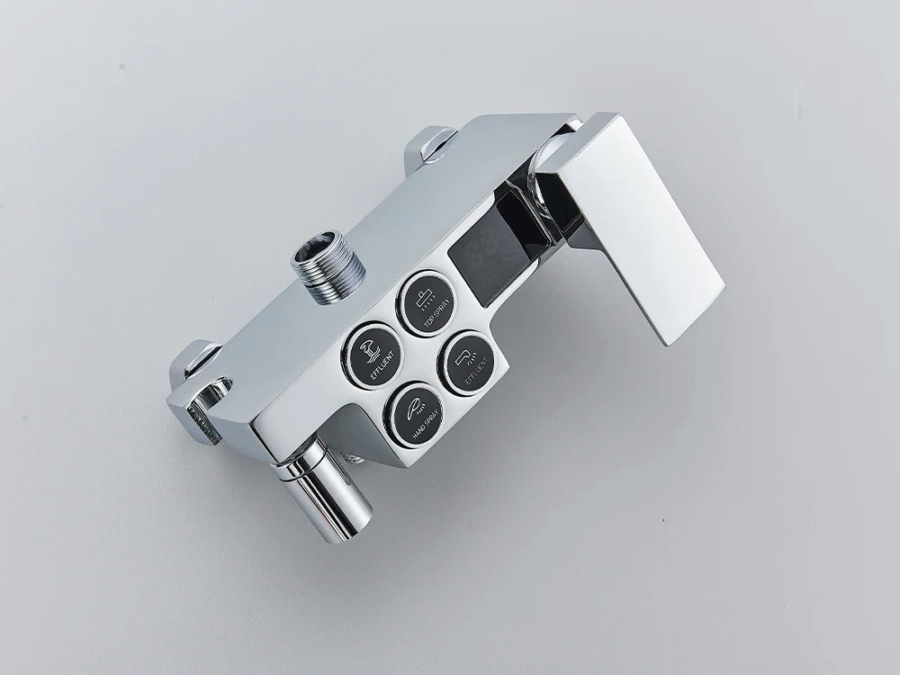 Black Display Thermostatic Shower Faucet Set Rainfall Bathtub Tap With Bathroom Shelf Water Flow Produces Electricity