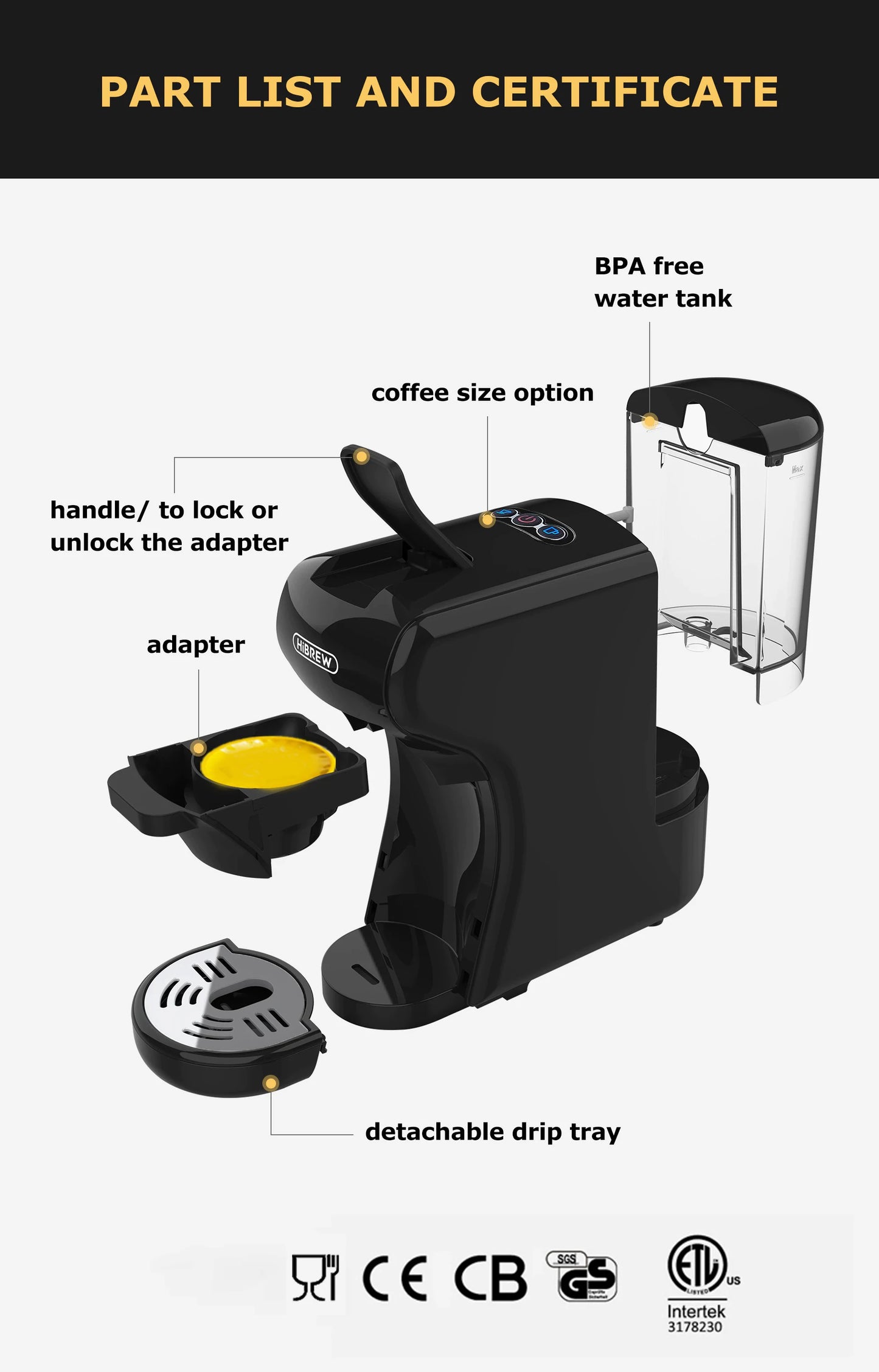 HiBREW Coffee Machine 19 Bar 4in1 Hot & Cold Multiple Capsule Espresso Cafetera Pod Coffee Maker Dolce Milk Nexpresso Powder H1A