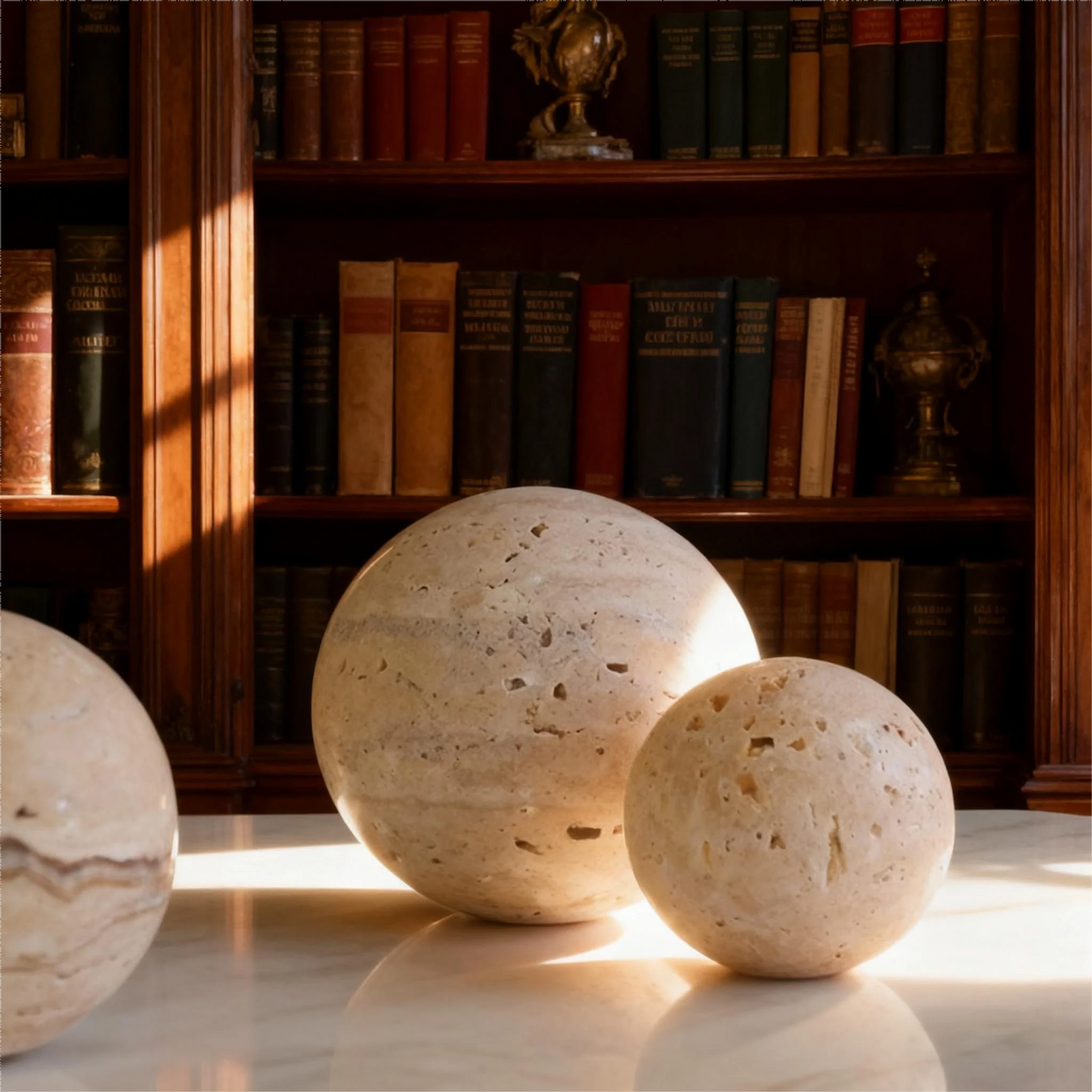 Natural Travertine Stone Decorative Balls – Elegant Table Décor Available in 8/10/12 cm sizes. Stylish and timeless accent for living rooms, hotels, and commercial spaces.