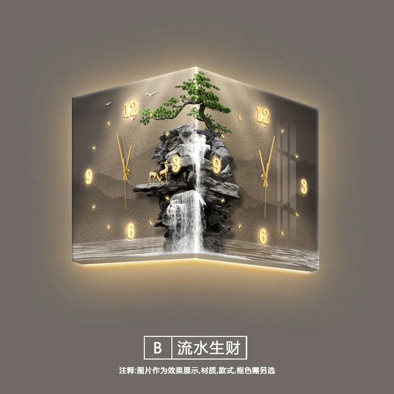 Modern Double Sided Corner Wall Clock Living Room Decoration LED Clock Mural Lamp Restaurant Background Wall Digital Wall Watch