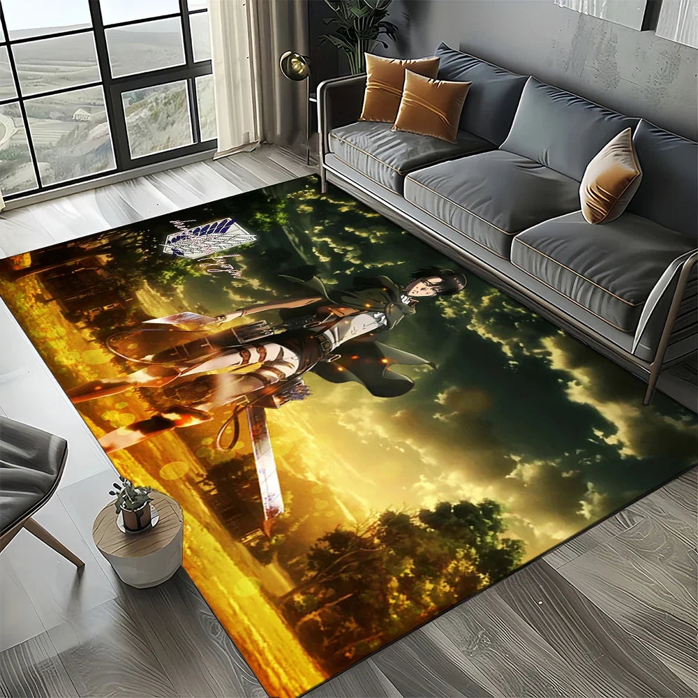 2025 Attack on Titan Eren Anime Cartoon Carpet Rug for Bedroom Living Room Home Sofa Decoration,kids Play Decor Floor Mat Gift