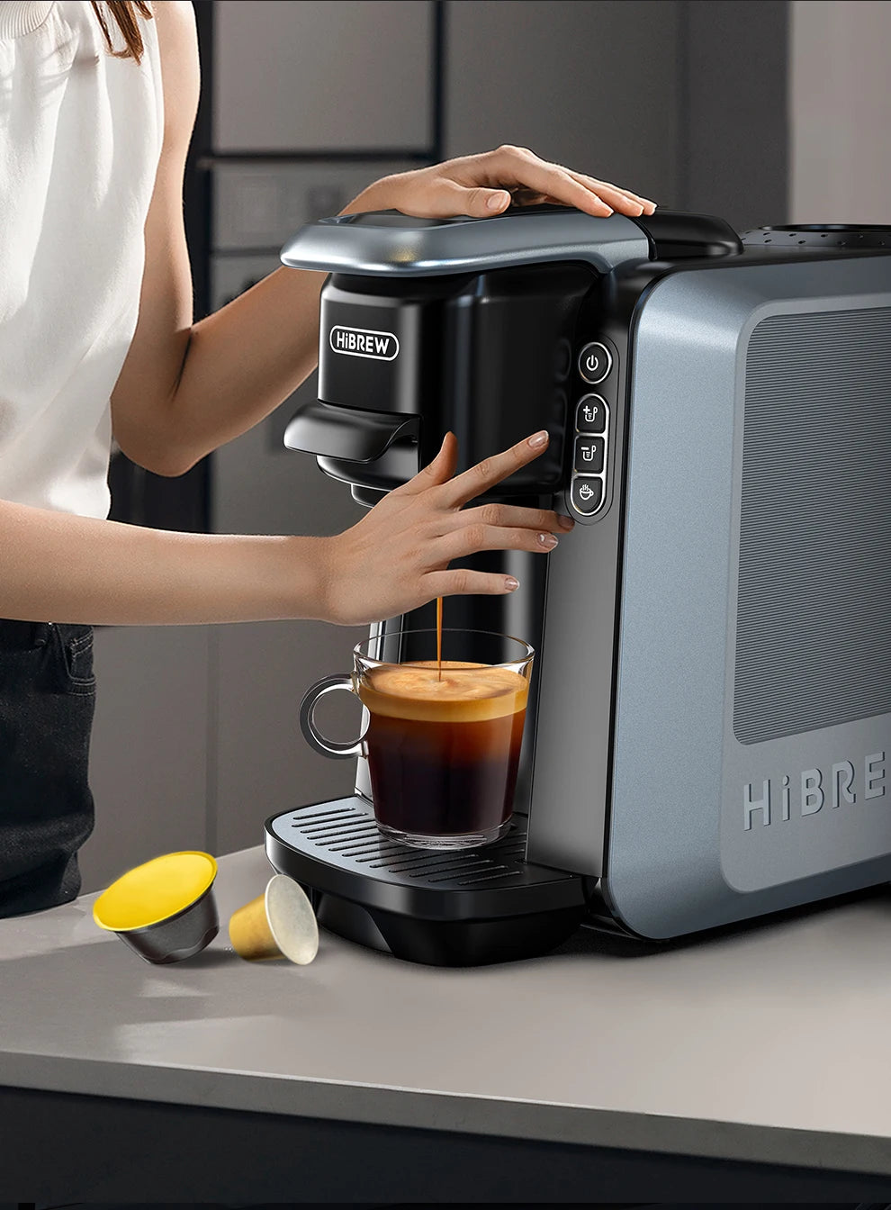 HiBREW 6 in 1 Multiple Capsule Coffee Machine Hot/Cold DG Cappuccino Nes Small Capsule ESE Pod Ground Coffee Cafeteria 20Bar H6