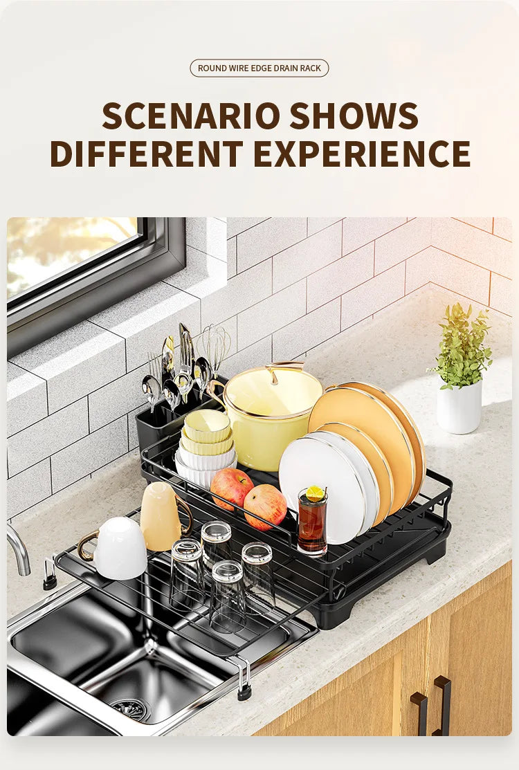 Dish Drying Rack - Extendable Dish Rack, Large Sink Drying Dish Drainer for Kitchen Counter, Stainless Steel Dish Strainer