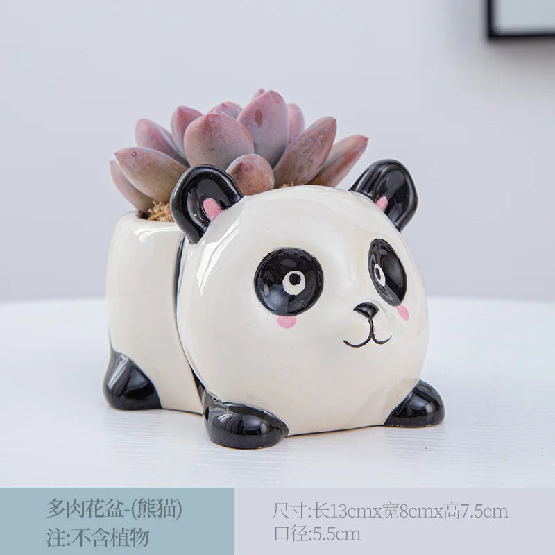 Creative Ceramic Cartoon Vase Cute Animal Panda Cactus Plant Potted Home Gardening Ornaments Ceramic Vase Gift Home Decoration