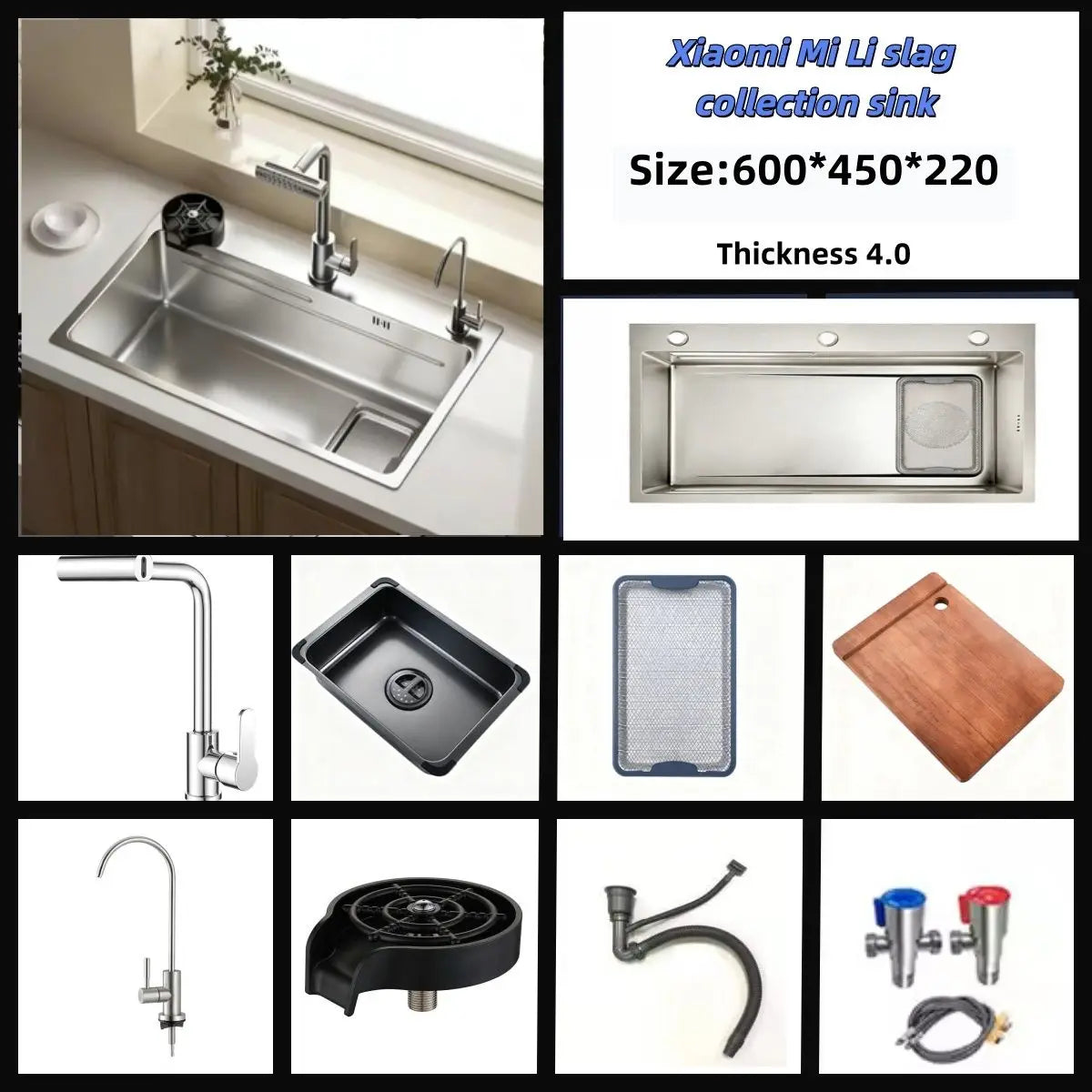 Large Single-basin Sink Drain Multifunctional Smart Kitchen Sink Nano-embossed Slag Collection Sink
