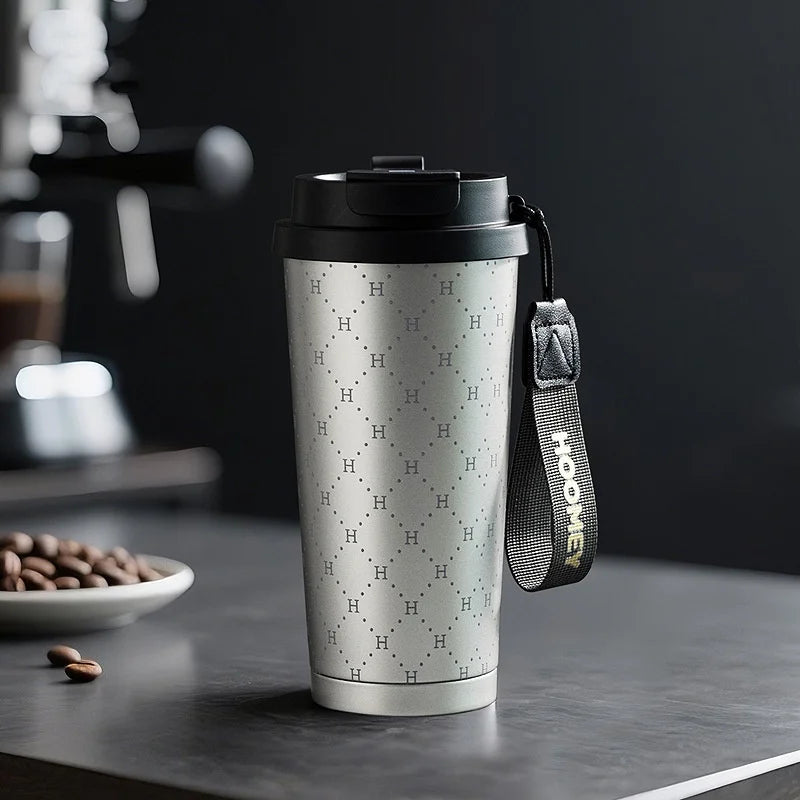 Insulated Coffee Mug with Ceramic Coating Travel Mug with Leak-proof Straw Lid Vacuum Double-wall Tumbler Thermal Cup Keep Cold