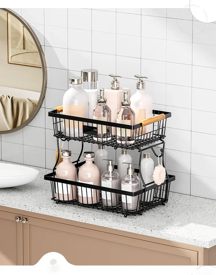 Kitchen Organizer Shelf Double Layer Seasoning Vegetables Fruits Holder Assembly Bathroom Cosmetic Removable Stand Storage Shelf
