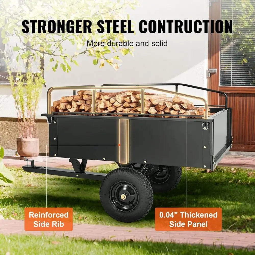 Sturdy Steel Dump Cart Trailer, 750 lbs Capacity, 15 Cubic Feet, Utility Yard Trailer with Removable Sides for Lawn Mowers and T