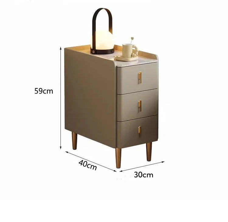 Smart Bedside Table, Solid Wood with Faux Leather Features 3 drawers, wireless charging, and side storage. Stylish and functional nightstand for modern bedrooms.