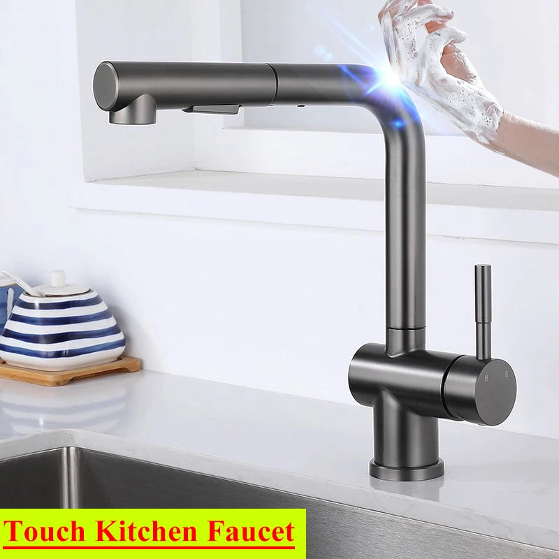 White Touch Kitchen Sink Faucets Hot Cold Pull Out Kitchen Sink Mixer Tap 304 Stainless Steel Sensor Touch on Kitchen Faucet