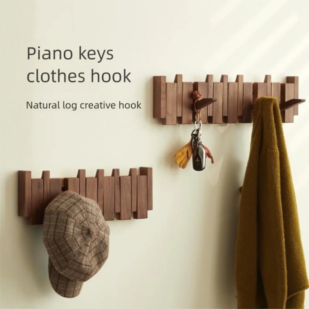 New Wall Mounted Wood Coat Racks with 8 Hooks Art Entry Door Porch Hanging Hook Piano Key Shaped Clothes Hook Home Decor