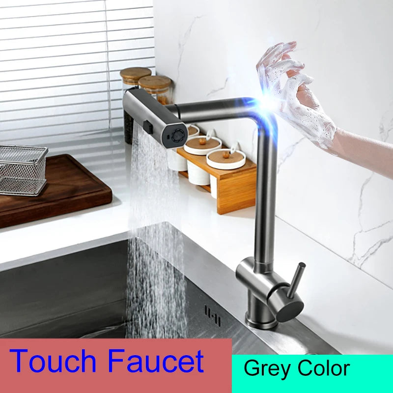 White Touch Kitchen Sink Faucets Hot Cold Pull Out Kitchen Sink Mixer Tap 304 Stainless Steel Sensor Touch on Kitchen Faucet