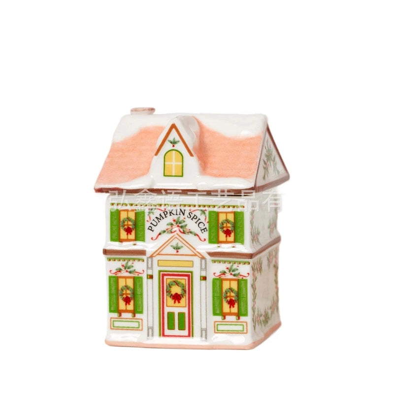 Holiday Village Spice House Set Mini Christmas Gingerbread Houses Jars Festive Decor Kitchen Countertop Christmas Candle