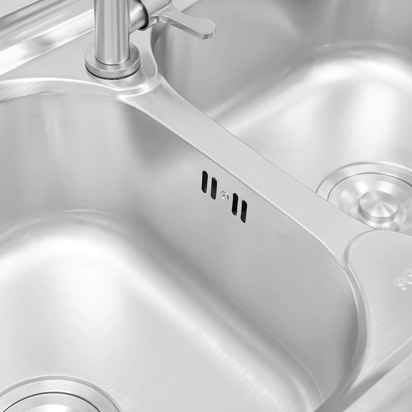 Commercial Sink Double Bowl Stainless Steel Sink Free-Standing Utility Sink Restaurant Kitchen Sink with Double Faucet Holes