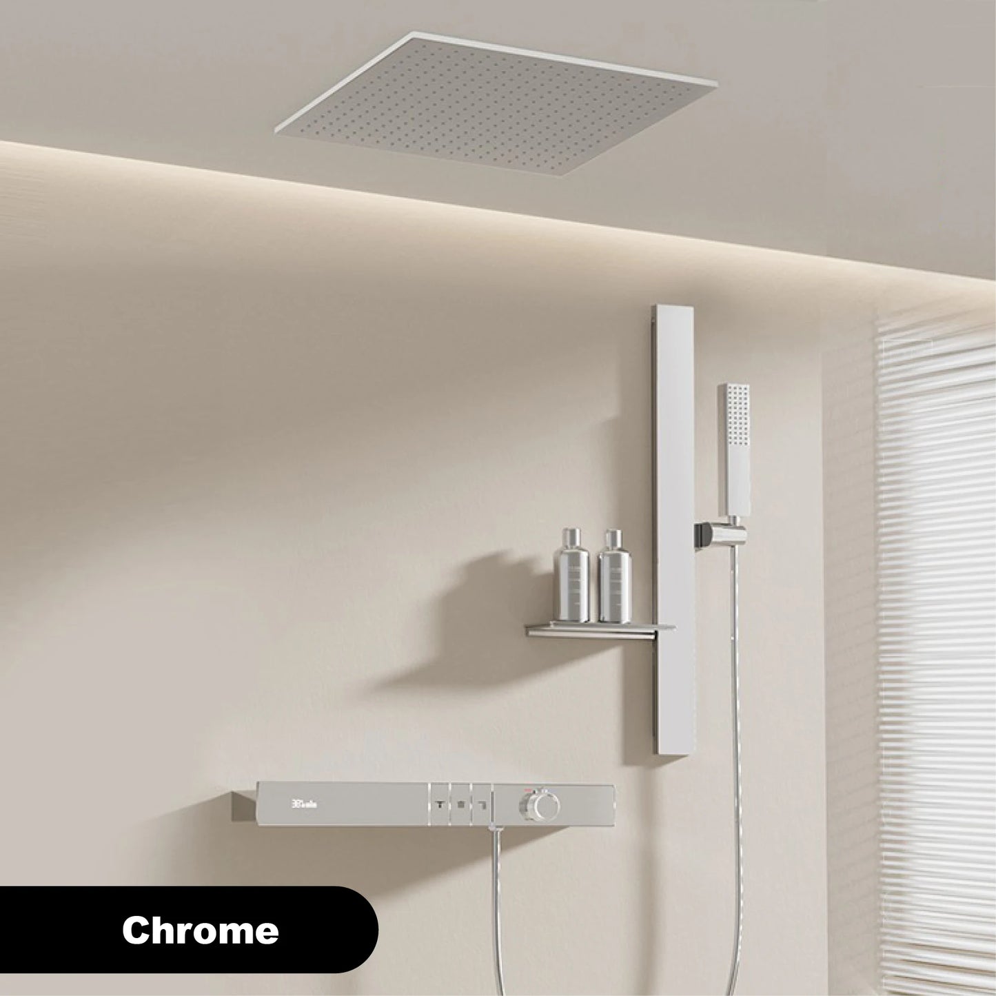 Luxury Ceiling Thermostatic Shower System Black Brass 3 Function Built In Wall Cold Hot Water Waterfall Outlet Bathroom Faucet