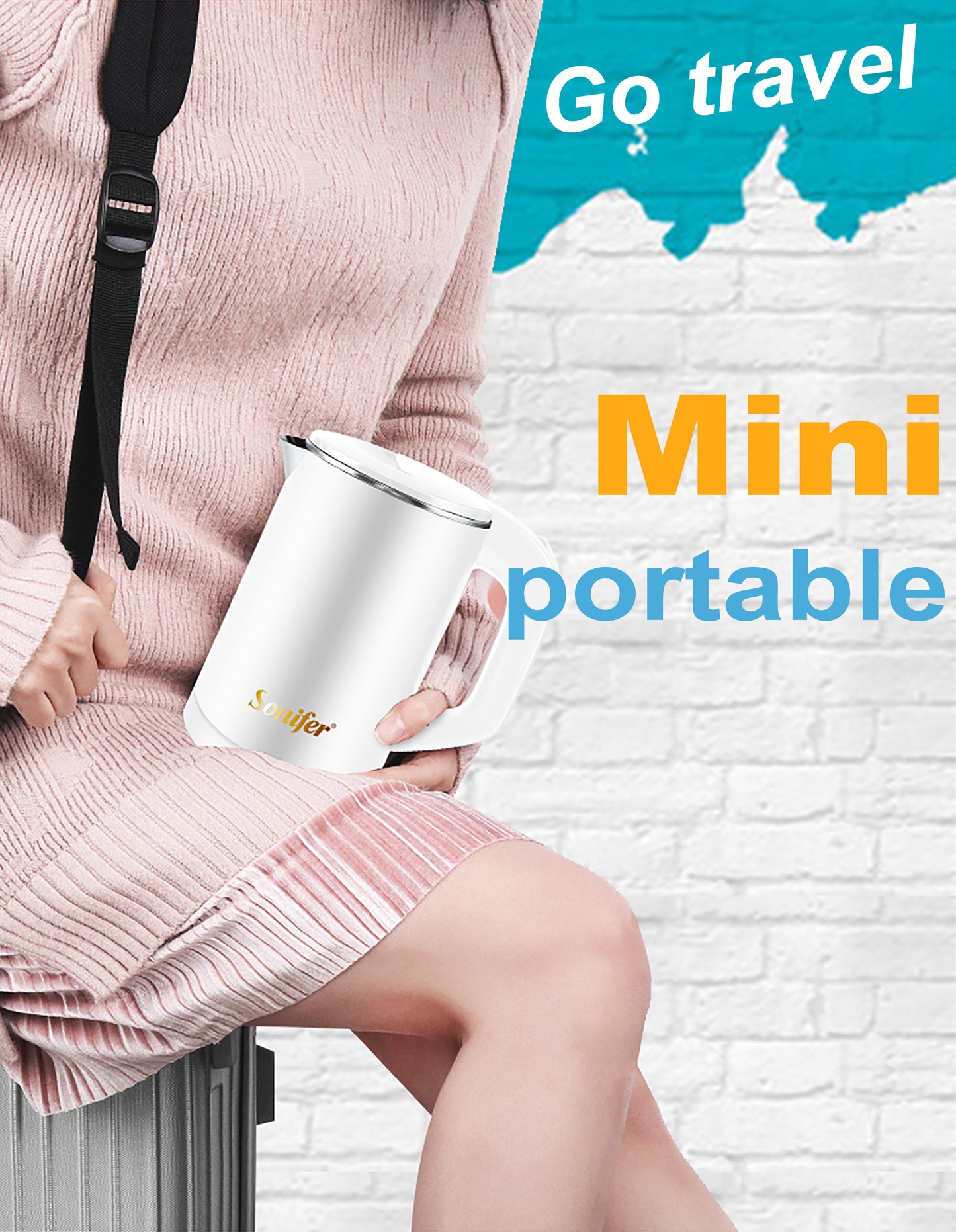 Travel Electric Kettle Tea Coffee 0.6L Mini Stainless Steel Cordless Portable  Kettle 800W For Hotel Family Trip Pot Sonifer