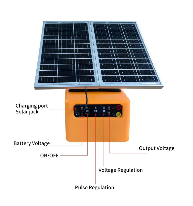 10KM Solar Electric Animal Fence 1.2J with Battery Solar Power Energy Charger Farm Device for Animals Cattle Sheep Livestock