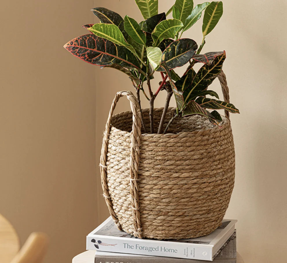 Home Garden Balcony Placed Pastoral Style Seaweed Hand-woven Flower Pot Decorative Flower Basket With Handle