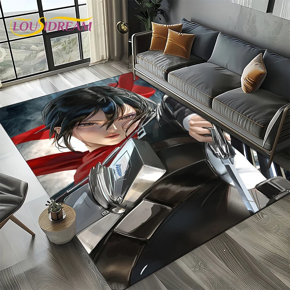 2025 Attack on Titan Eren Anime Cartoon Carpet Rug for Bedroom Living Room Home Sofa Decoration,kids Play Decor Floor Mat Gift