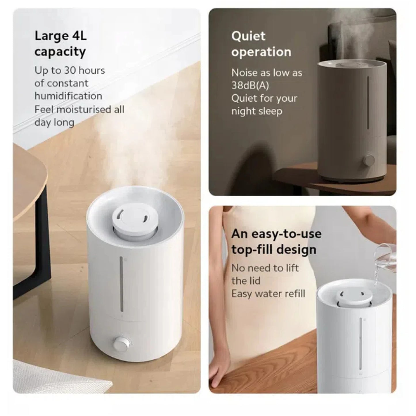 XIAOMI Humidifier 2 Lite Humidifier with Humidification 300 ml/h, Water Tank with 99.9% Antibacterial Efficiency, 4 L Capacity