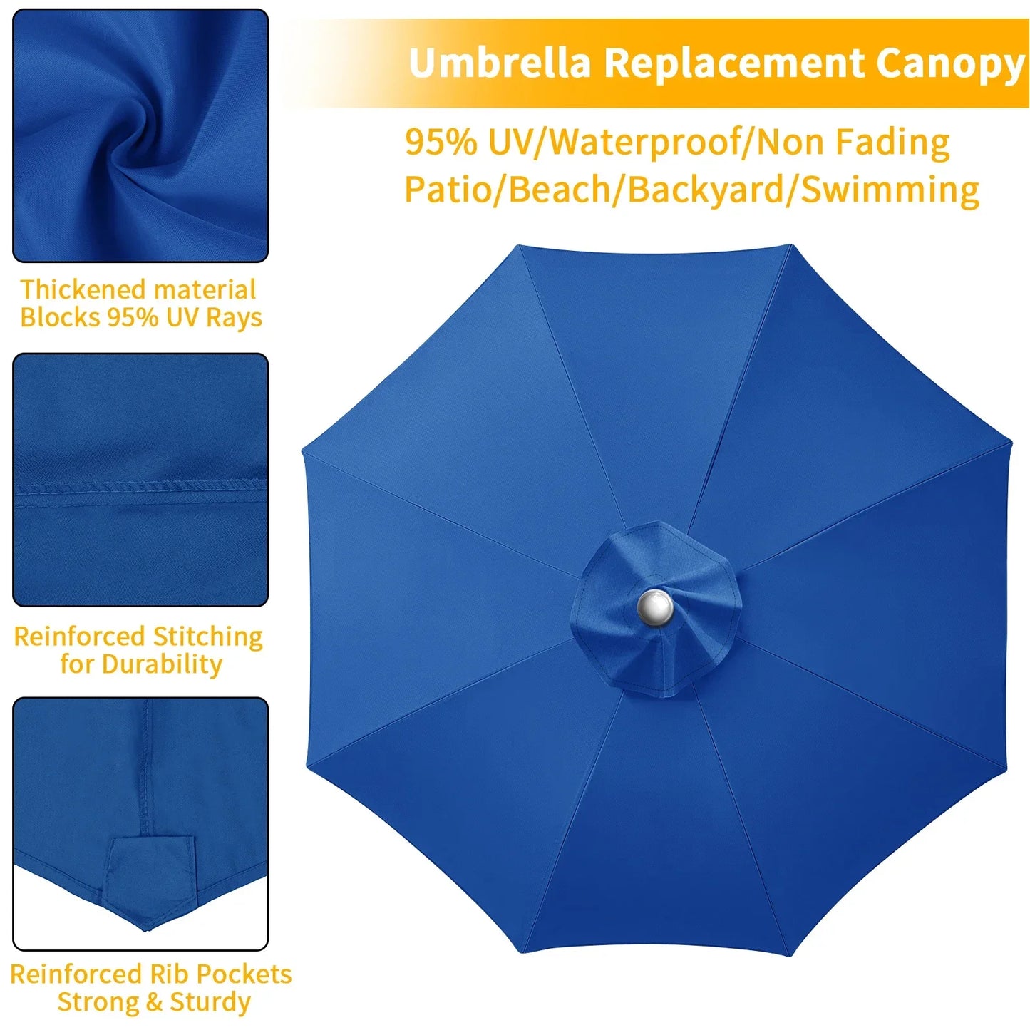 Replaceable Parasol Top Cloth Garden Outdoor Patio Canopy Umbrella Cover Sunshade Garden Canopy UV Protection 2m/2.5m/2.7m/3m