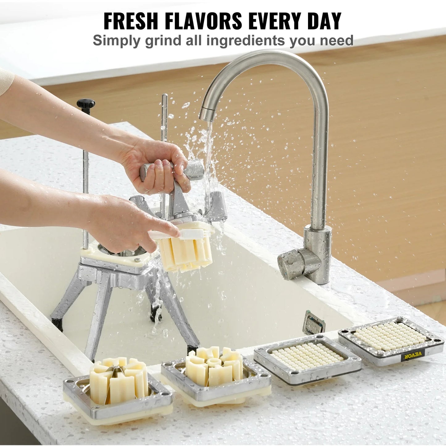 SucceBuy Commercial Vegetable Fruit Dicer Cutter Potato Slicer Chopper 4 Blades & Tray Manual Cutting Machine home appliance