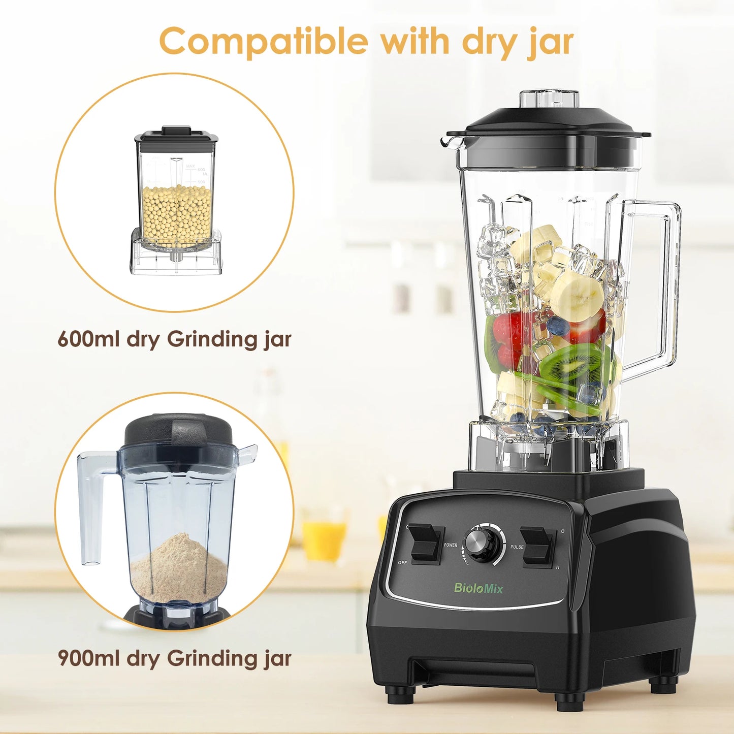 Biolomix BPA Free 3HP Blender 2200W High Power Food Processor Ice Smoothie Fruit Blender