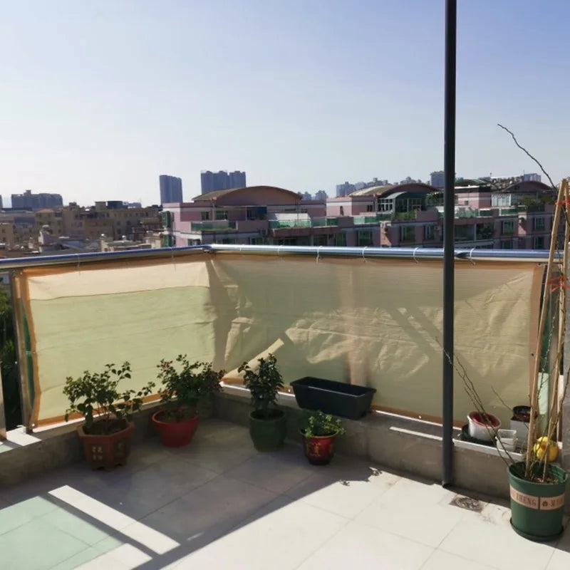 Beige Balcony Privacy HDPE Screen Fence Windscreen Cover Fabric Shade Netting UV Protection for Patio Backyard Porch Railing