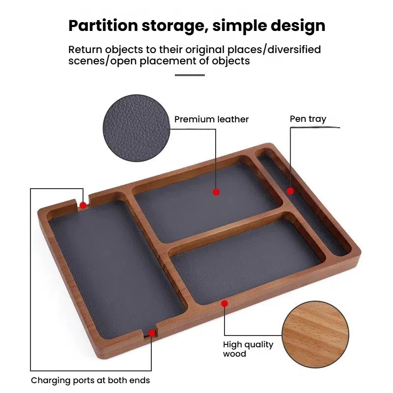 Wooden Desktop Storage Organizer Box With Compartments Home Office Glasses Mobile Phone Earphones Sundries Storage Box